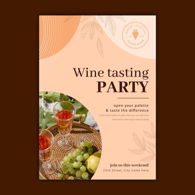 Hand drawn flat design wine party invitation