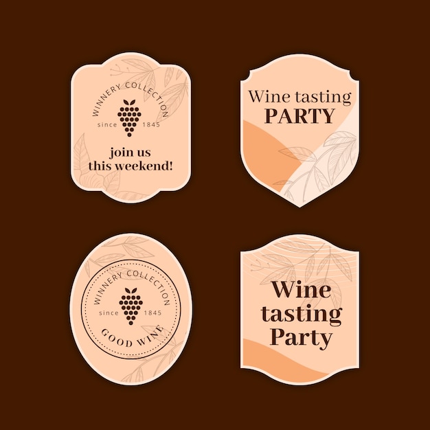 Hand drawn flat design wine party labels