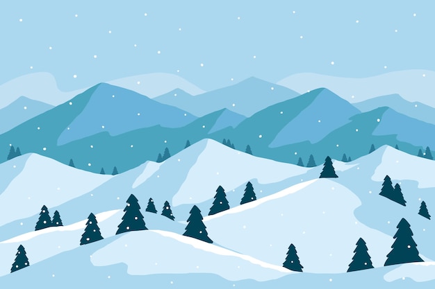 Hand drawn flat design winter landscape