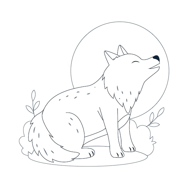 Hand drawn flat design wolf outline