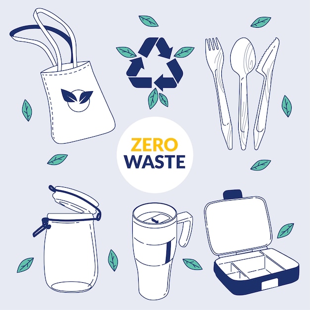 Hand drawn flat design zero waste collection