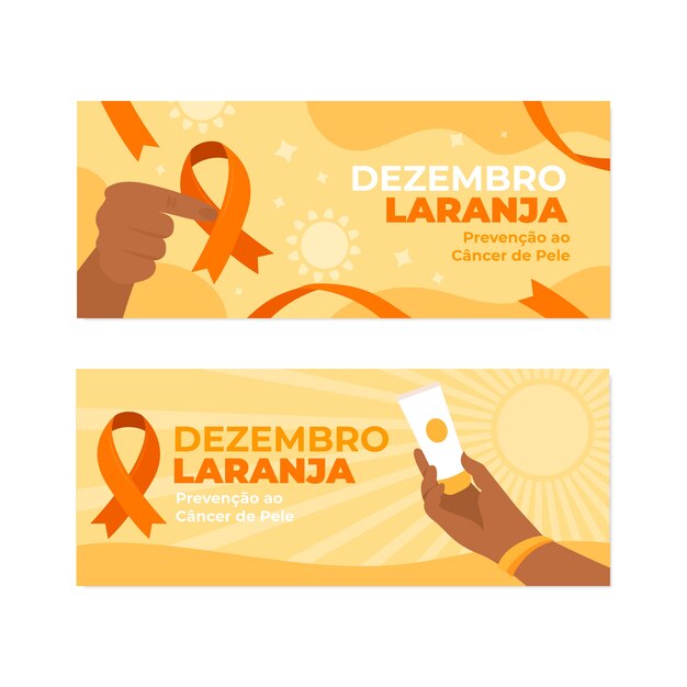 Hand drawn flat dezembro laranja horizontal banners set