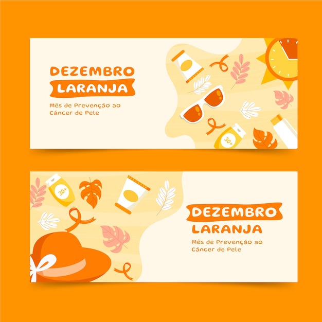 Hand drawn flat dezembro laranja horizontal banners set