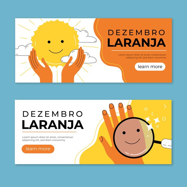 Hand drawn flat dezembro laranja horizontal banners set