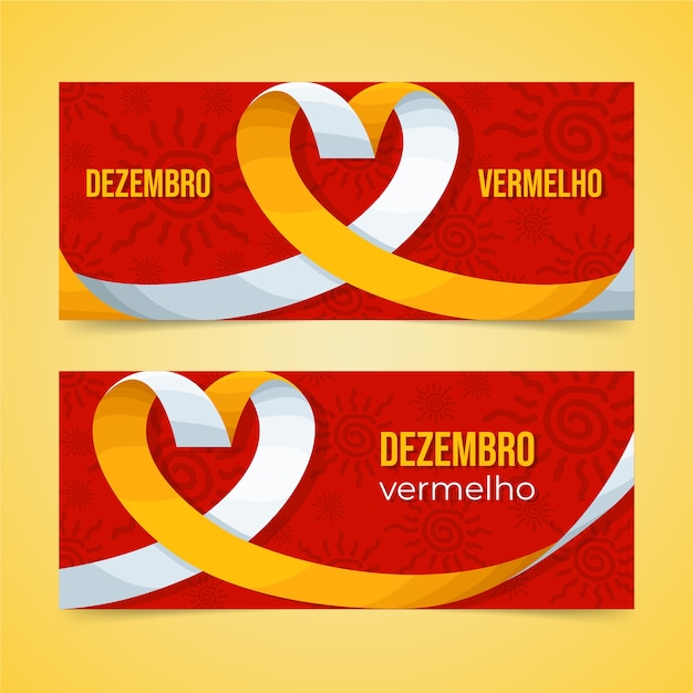 Hand drawn flat dezembro vermelho horizontal banners set