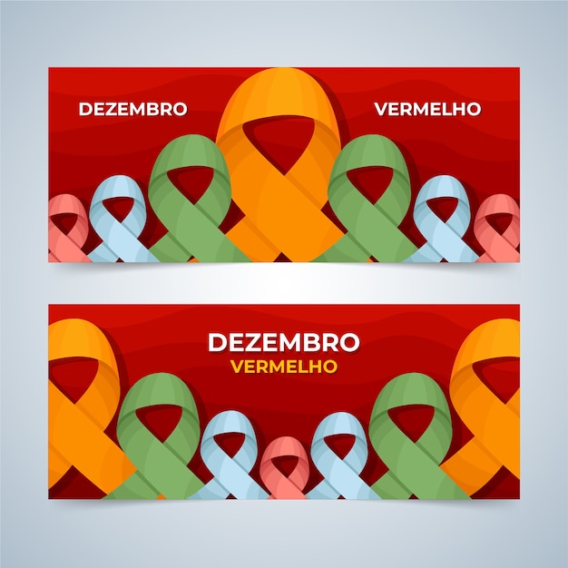 Free Vector hand drawn flat dezembro vermelho horizontal banners set