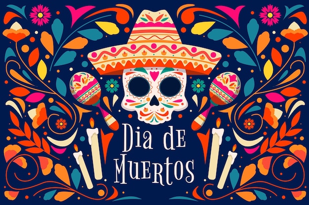 Hand drawn flat dia de muertos background