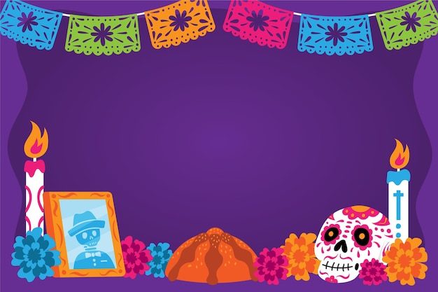 Free vector hand drawn flat dia de muertos background