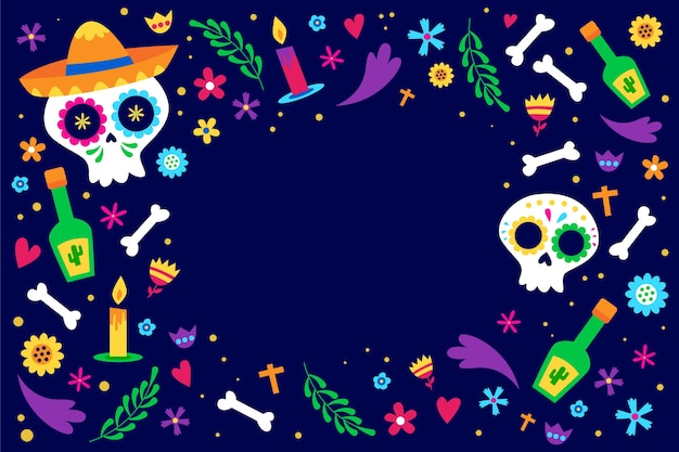 Hand drawn flat dia de muertos background