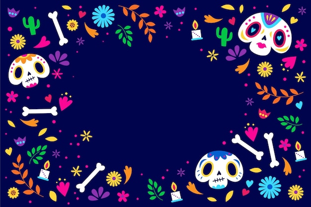 Hand drawn flat dia de muertos background