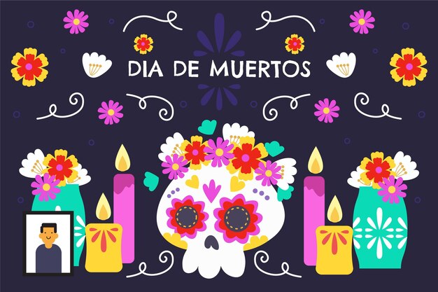 Hand drawn flat dia de muertos background