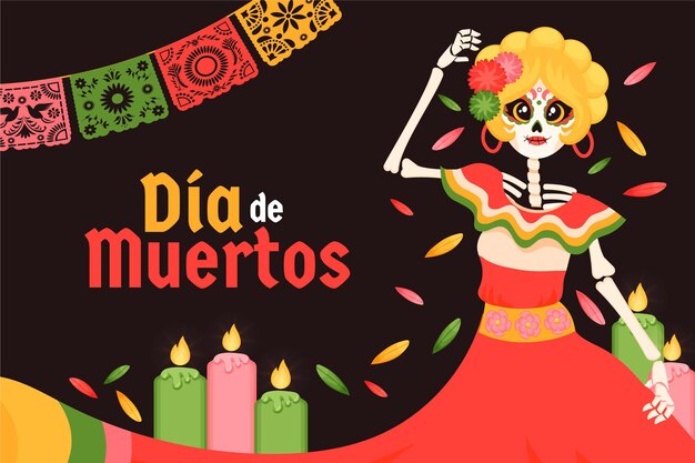 Hand drawn flat dia de muertos background