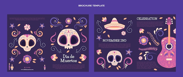 Hand drawn flat dia de muertos brochure template