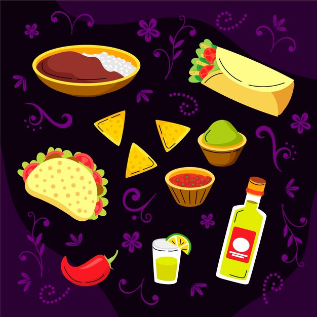 Hand drawn flat dia de muertos food collection