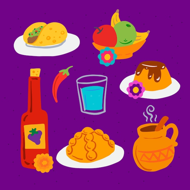 Free Vector hand drawn flat dia de muertos food collection