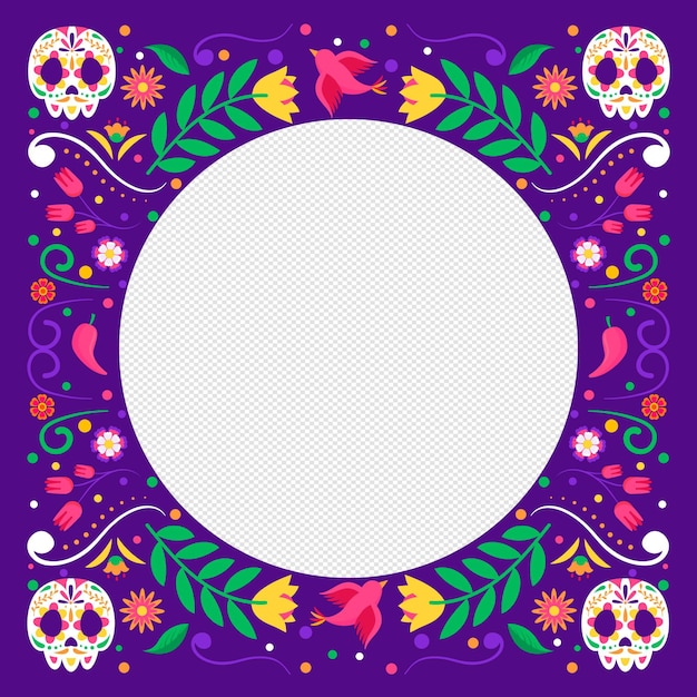 Hand drawn flat dia de muertos frame template