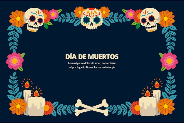 Free Vector hand drawn flat dia de muertos frame template