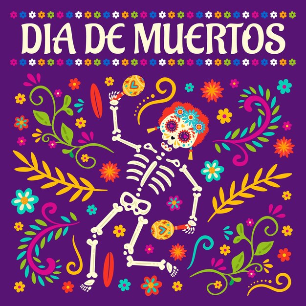 Hand drawn flat dia de muertos illustration