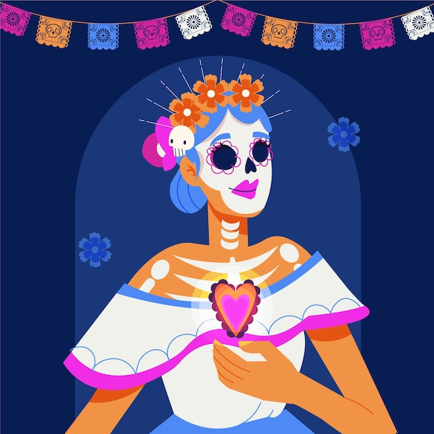 Hand drawn flat dia de muertos illustration