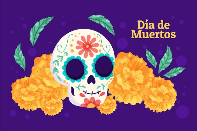 Hand drawn flat dia de muertos illustration