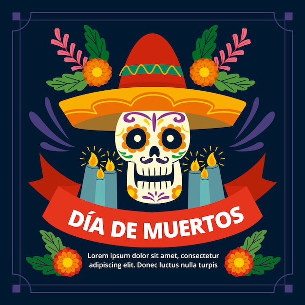 Hand drawn flat dia de muertos illustration