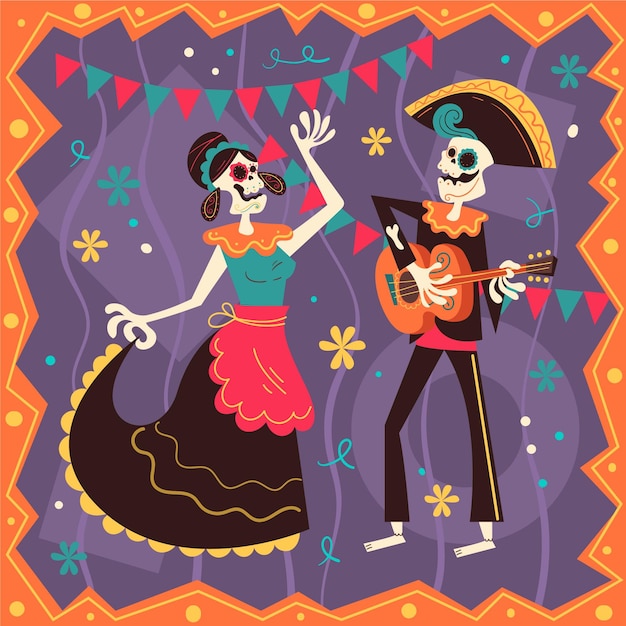 Hand drawn flat dia de muertos illustration