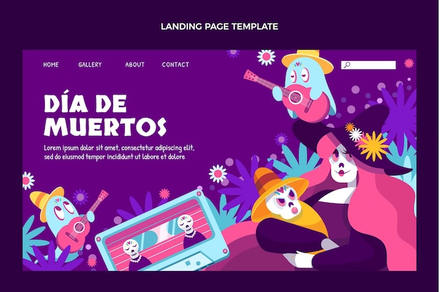 Hand drawn flat dia de muertos landing page template