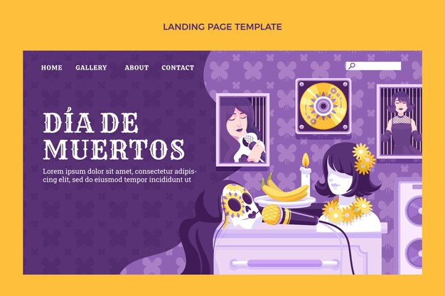 Hand drawn flat dia de muertos landing page template