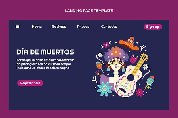 Free Vector hand drawn flat dia de muertos landing page template