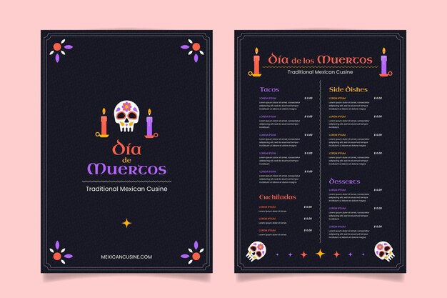 Hand drawn flat dia de muertos menu template