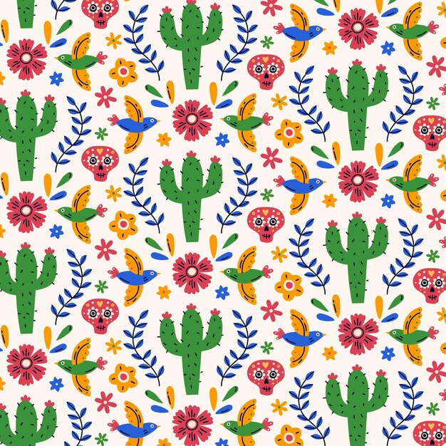 Hand drawn flat dia de muertos pattern design