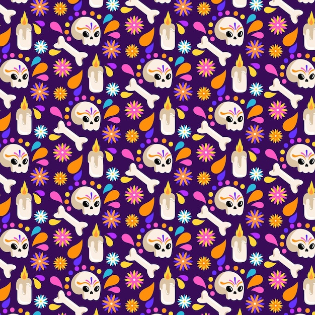 Hand drawn flat dia de muertos pattern design