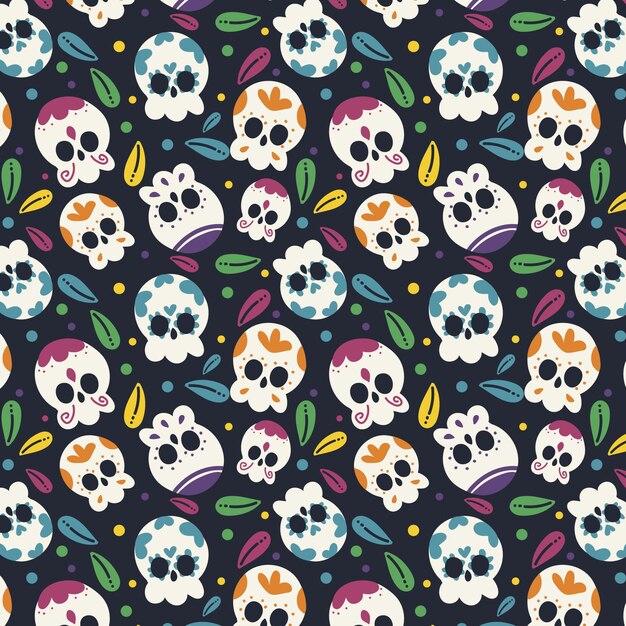 Hand drawn flat dia de muertos pattern design