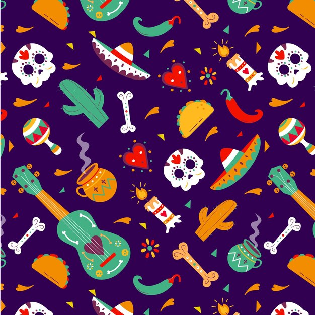 Hand drawn flat dia de muertos pattern design