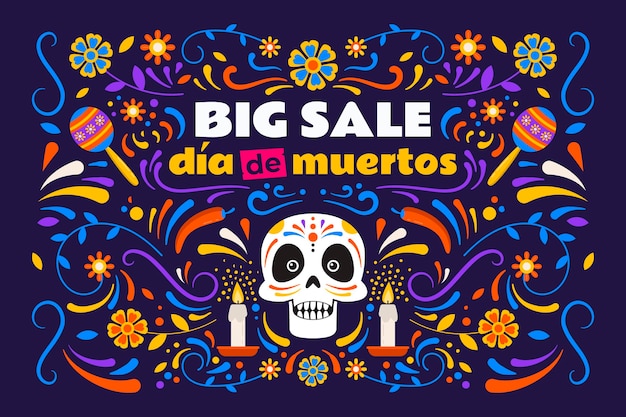 Hand drawn flat dia de muertos sale background