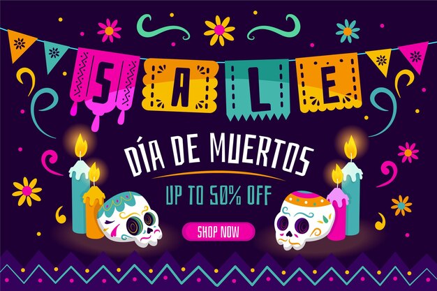 Hand drawn flat dia de muertos sale background