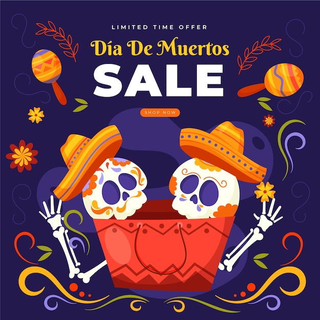 Hand drawn flat dia de muertos sale illustration