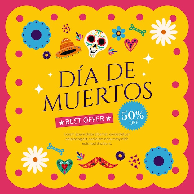 Hand drawn flat dia de muertos sale illustration