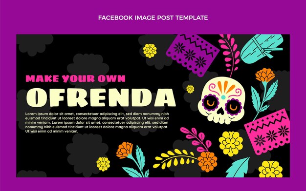 Hand drawn flat dia de muertos social media post template