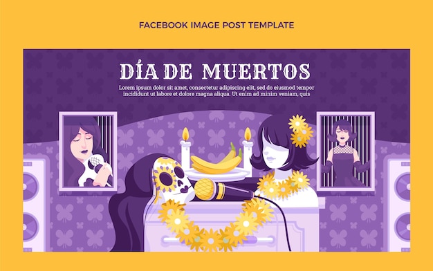 Free Vector hand drawn flat dia de muertos social media post template