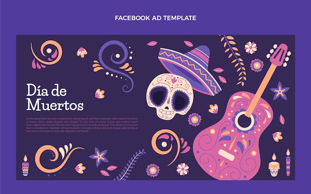 Hand drawn flat dia de muertos social media promo template