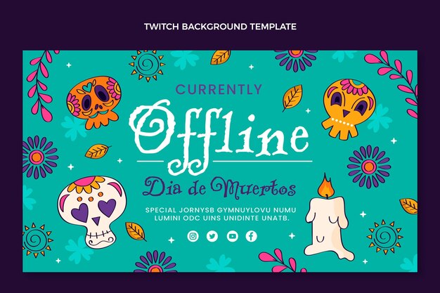 Hand drawn flat dia de muertos twitch background