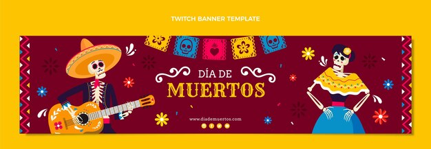 Hand drawn flat dia de muertos twitch cover template