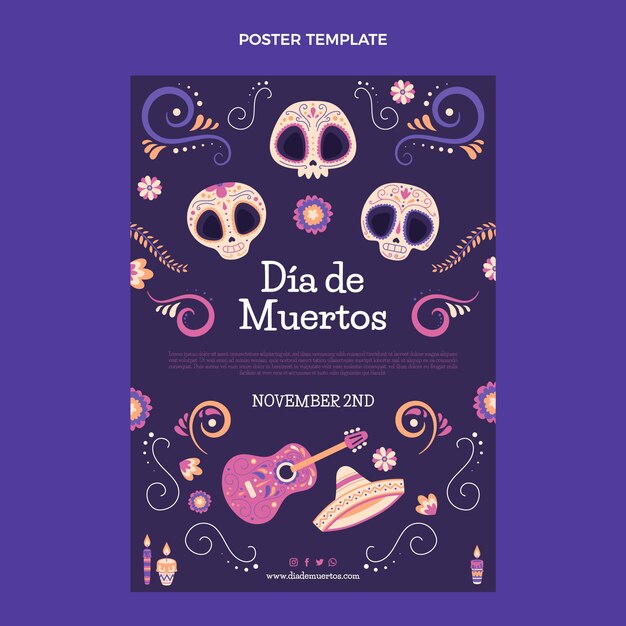 Hand drawn flat dia de muertos vertical poster template