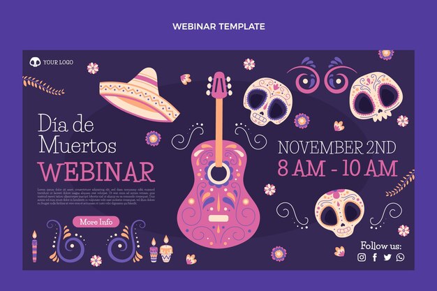 Hand drawn flat dia de muertos webinar template