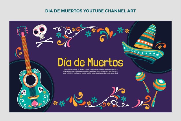 Hand drawn flat dia de muertos youtube channel art