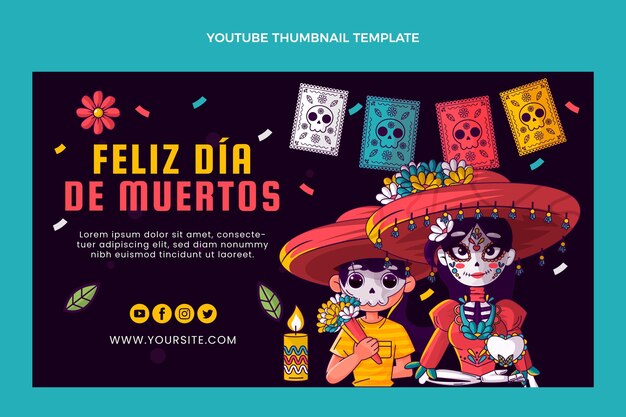 Hand drawn flat dia de muertos youtube thumbnail