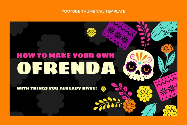 Hand drawn flat dia de muertos youtube thumbnail