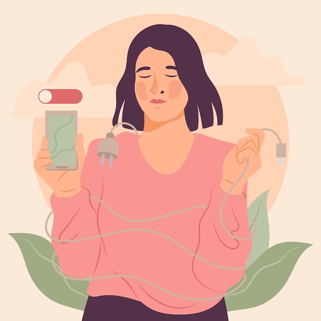 Hand drawn flat digital detox illustration