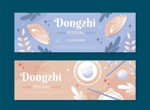 Hand drawn flat dongzhi festival horizontal banners set